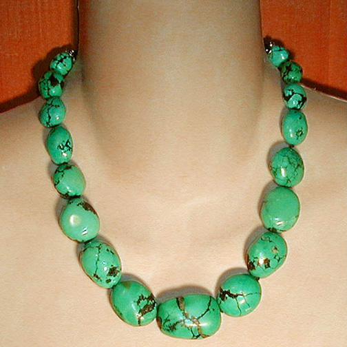 Graduated Turquoise Nugget & Bali Necklace